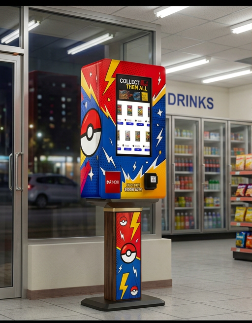Poke Pack Exchange Pokémon card vending machine with Pokéball artwork